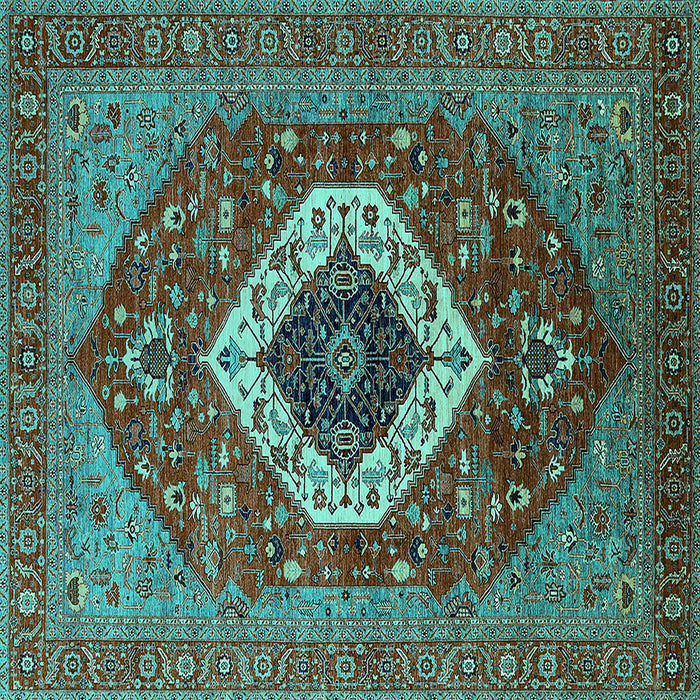 Square Machine Washable Persian Turquoise Traditional Area Rugs, wshurb2360turq