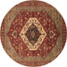 Round Machine Washable Persian Brown Traditional Rug, wshurb2360brn