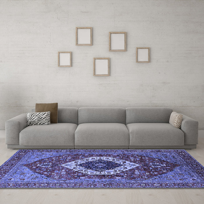 Machine Washable Persian Blue Traditional Rug in a Living Room, wshurb2360blu