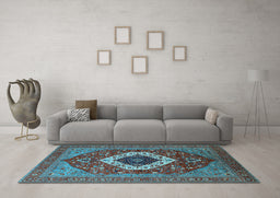 Machine Washable Persian Light Blue Traditional Rug in a Living Room, wshurb2360lblu