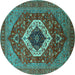 Round Machine Washable Persian Turquoise Traditional Area Rugs, wshurb2360turq