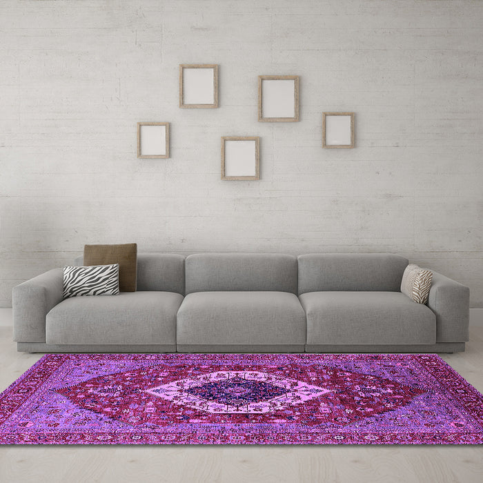 Machine Washable Persian Purple Traditional Area Rugs in a Living Room, wshurb2360pur