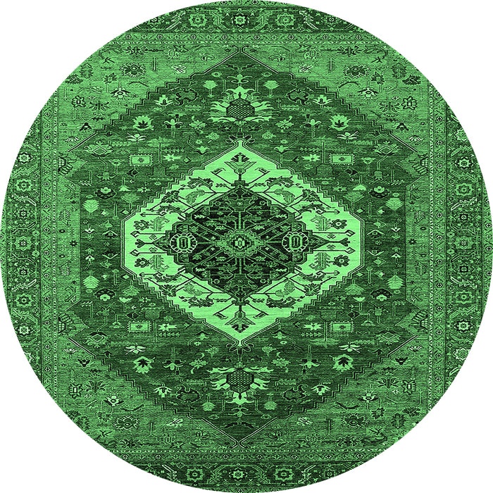Round Machine Washable Persian Emerald Green Traditional Area Rugs, wshurb2360emgrn