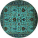 Round Oriental Turquoise Traditional Rug, urb2361turq