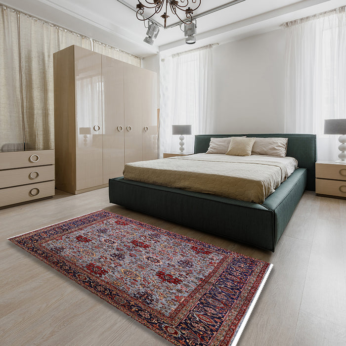 Mid-Century Modern Pink Oriental Rug in a Bedroom, urb2361