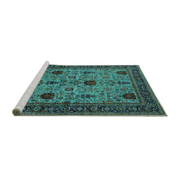 Sideview of Machine Washable Oriental Turquoise Traditional Area Rugs, wshurb2361turq