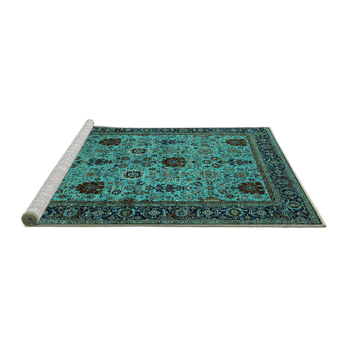 Sideview of Machine Washable Oriental Turquoise Traditional Area Rugs, wshurb2361turq