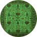 Round Machine Washable Oriental Green Traditional Area Rugs, wshurb2361grn