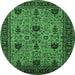 Round Machine Washable Oriental Emerald Green Traditional Area Rugs, wshurb2361emgrn