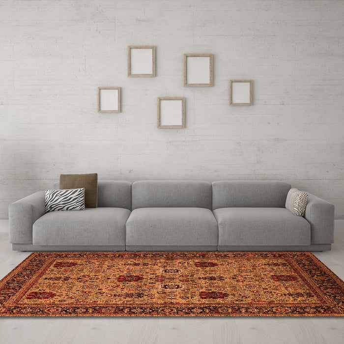 Machine Washable Oriental Orange Traditional Area Rugs in a Living Room, wshurb2361org