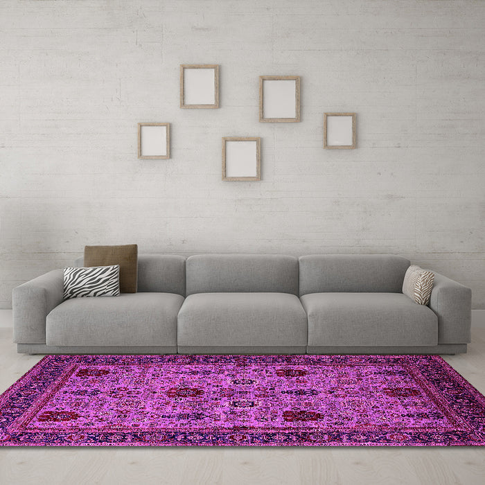 Machine Washable Oriental Pink Traditional Rug in a Living Room, wshurb2361pnk