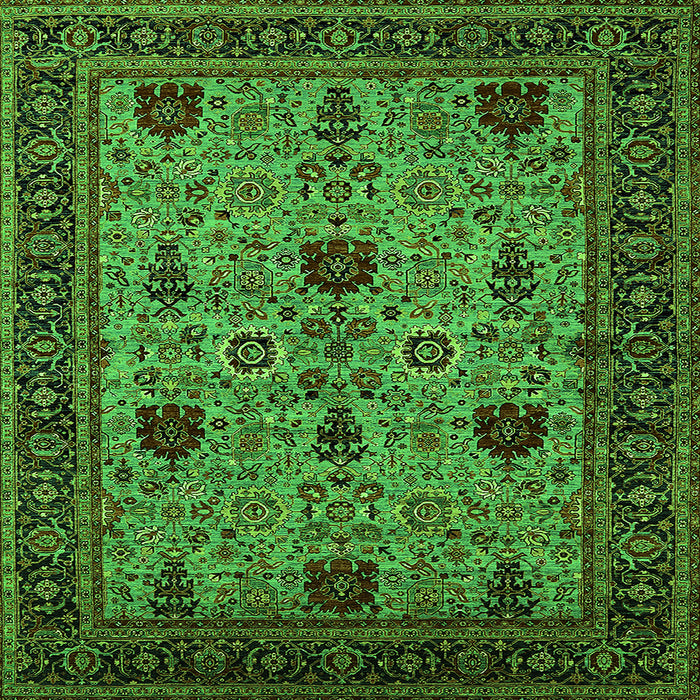 Square Machine Washable Oriental Green Traditional Area Rugs, wshurb2361grn