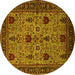 Round Oriental Yellow Traditional Rug, urb2361yw