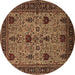 Round Oriental Brown Traditional Rug, urb2361brn