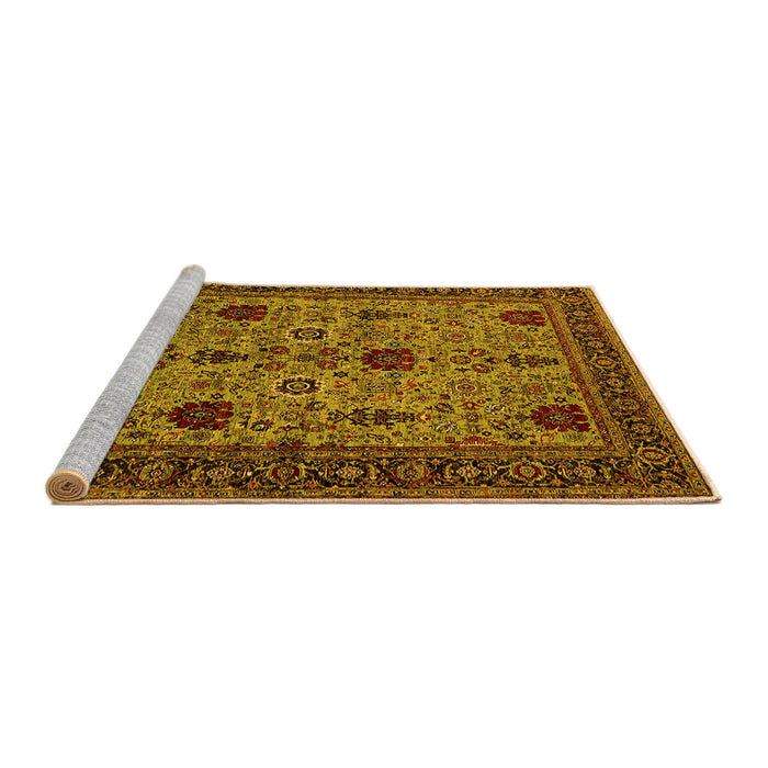 Sideview of Machine Washable Oriental Yellow Traditional Rug, wshurb2361yw