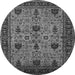 Round Machine Washable Oriental Gray Traditional Rug, wshurb2361gry