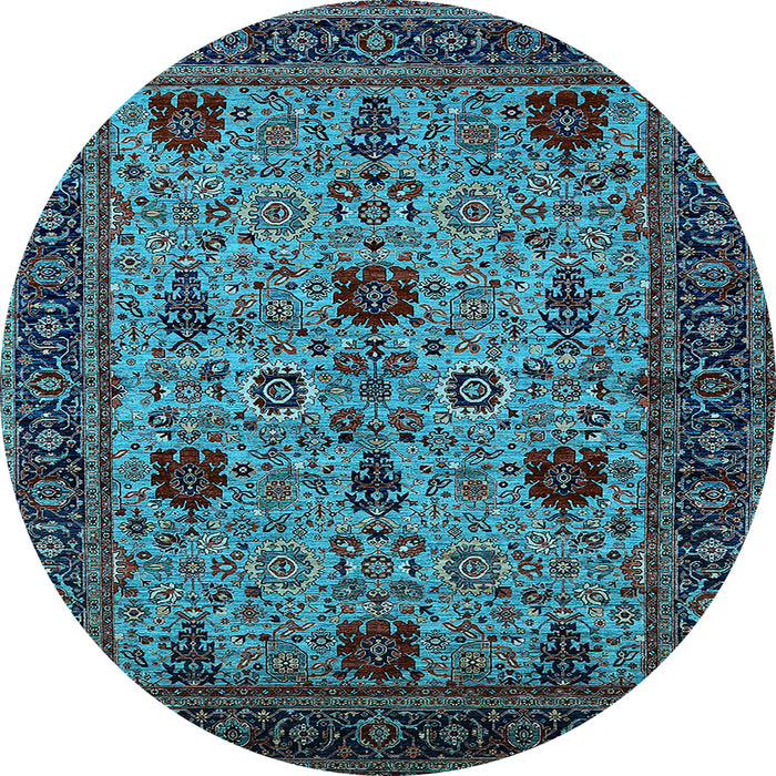 Round Machine Washable Oriental Light Blue Traditional Rug, wshurb2361lblu