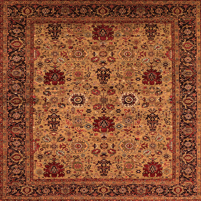 Square Machine Washable Oriental Orange Traditional Area Rugs, wshurb2361org