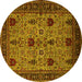 Round Machine Washable Oriental Yellow Traditional Rug, wshurb2361yw