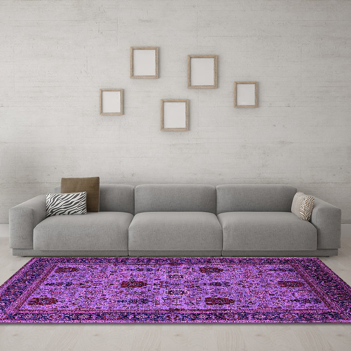 Machine Washable Oriental Purple Traditional Area Rugs in a Living Room, wshurb2361pur