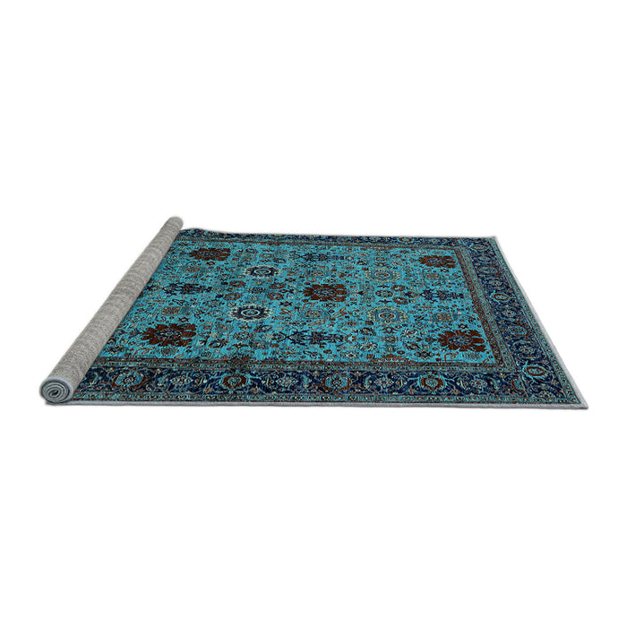 Sideview of Machine Washable Oriental Light Blue Traditional Rug, wshurb2361lblu