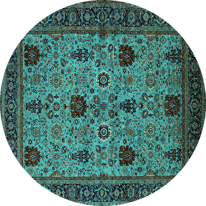 Round Machine Washable Oriental Turquoise Traditional Area Rugs, wshurb2361turq