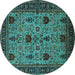 Round Machine Washable Oriental Turquoise Traditional Area Rugs, wshurb2361turq