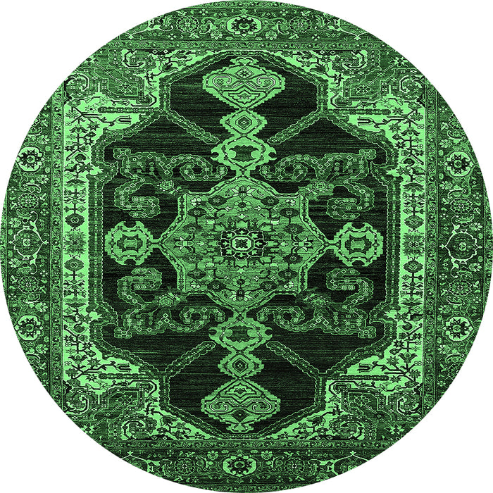 Round Machine Washable Oriental Emerald Green Industrial Area Rugs, wshurb2362emgrn