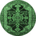 Round Machine Washable Oriental Emerald Green Industrial Area Rugs, wshurb2362emgrn