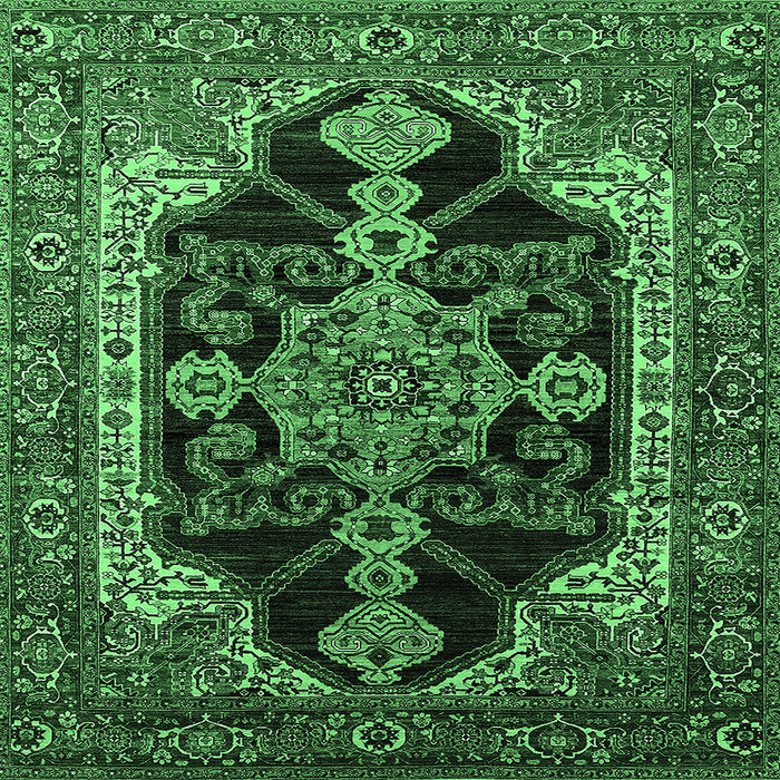 Square Machine Washable Oriental Emerald Green Industrial Area Rugs, wshurb2362emgrn