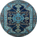 Round Machine Washable Oriental Light Blue Industrial Rug, wshurb2362lblu