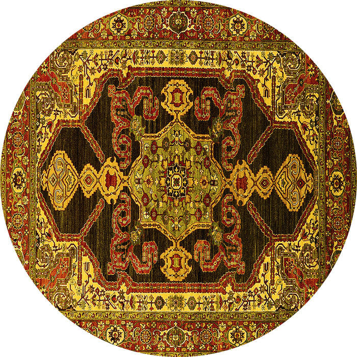 Round Machine Washable Oriental Yellow Industrial Rug, wshurb2362yw