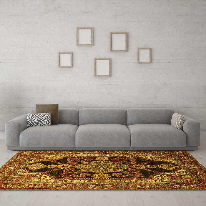 Machine Washable Oriental Yellow Industrial Rug in a Living Room, wshurb2362yw