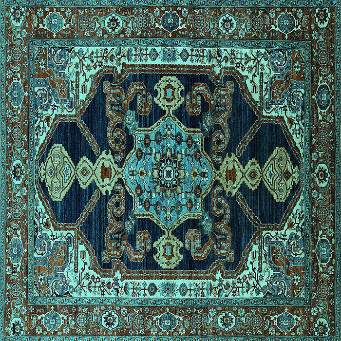 Square Machine Washable Oriental Turquoise Industrial Area Rugs, wshurb2362turq