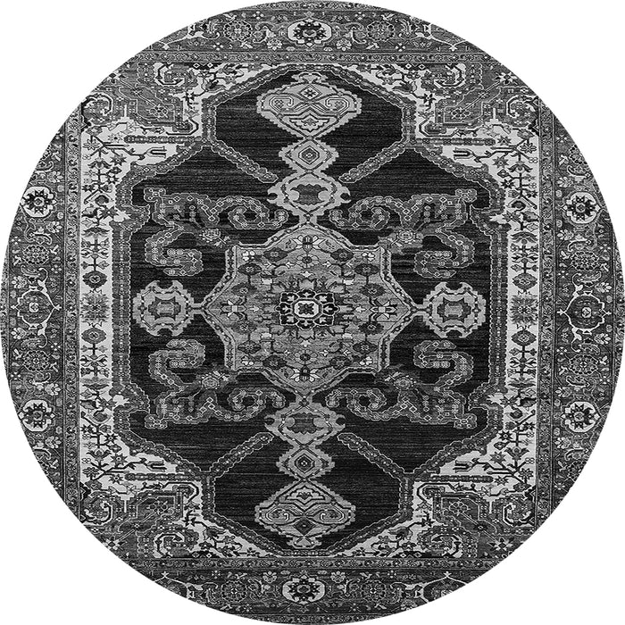 Round Machine Washable Oriental Gray Industrial Rug, wshurb2362gry