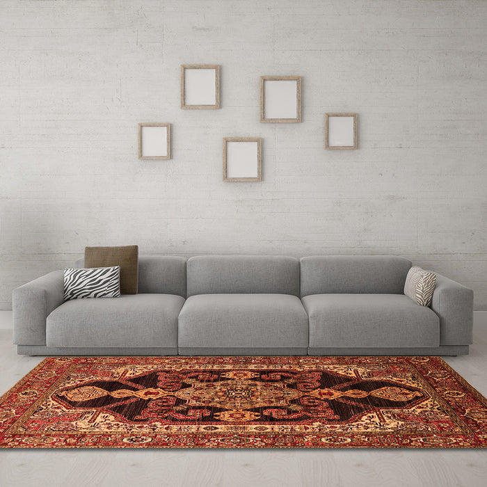 Machine Washable Oriental Orange Industrial Area Rugs in a Living Room, wshurb2362org