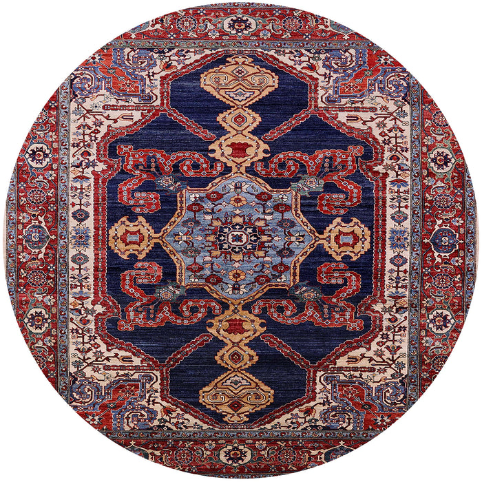 Round Mid-Century Modern Deep Red Oriental Rug, urb2362