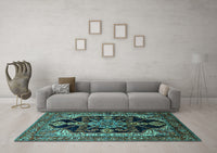 Machine Washable Oriental Turquoise Industrial Rug, wshurb2362turq