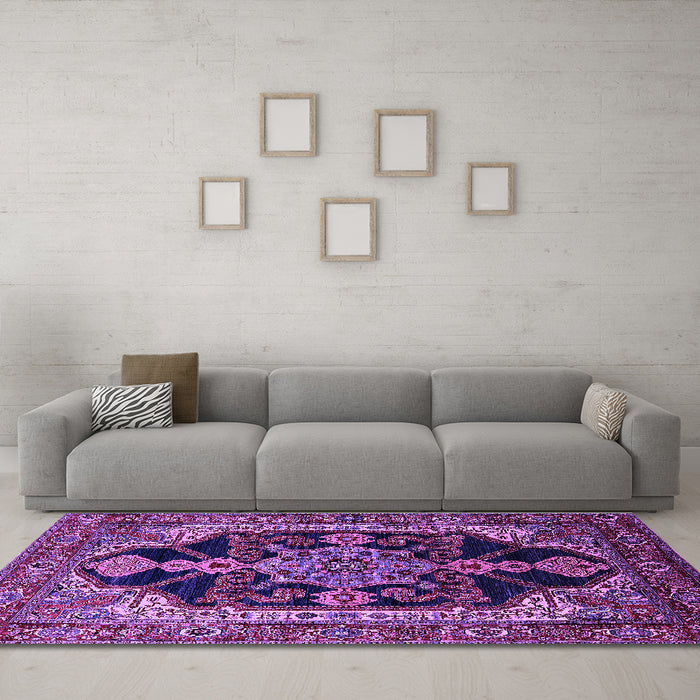 Machine Washable Oriental Purple Industrial Area Rugs in a Living Room, wshurb2362pur