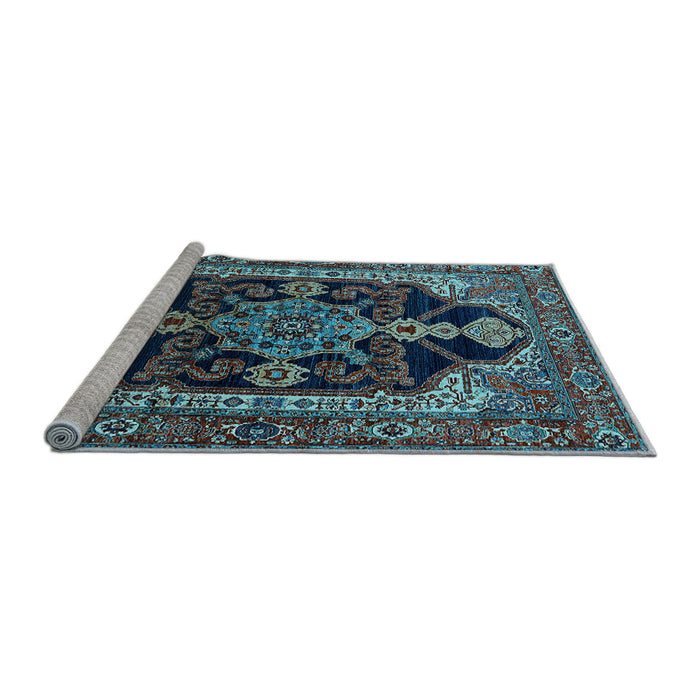 Sideview of Machine Washable Oriental Light Blue Industrial Rug, wshurb2362lblu