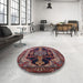 Round Mid-Century Modern Deep Red Oriental Rug in a Office, urb2362