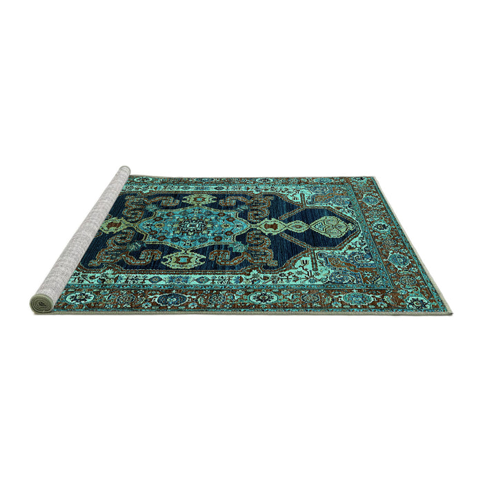 Sideview of Machine Washable Oriental Turquoise Industrial Area Rugs, wshurb2362turq