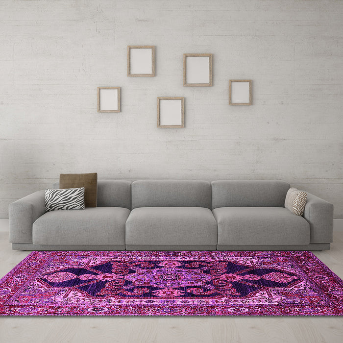 Machine Washable Oriental Pink Industrial Rug in a Living Room, wshurb2362pnk