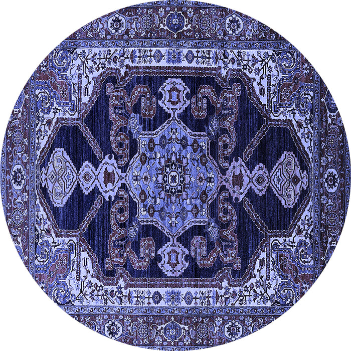 Round Machine Washable Oriental Blue Industrial Rug, wshurb2362blu