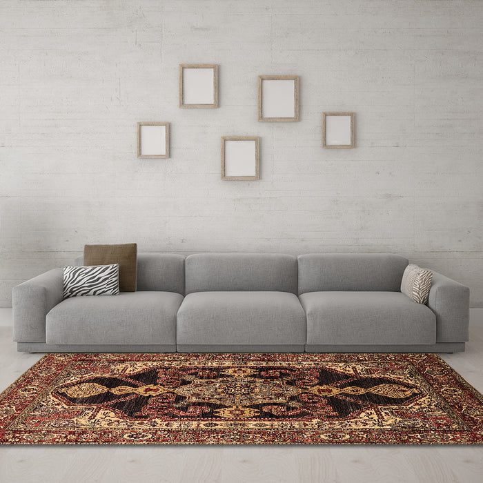 Machine Washable Oriental Brown Industrial Rug in a Living Room,, wshurb2362brn