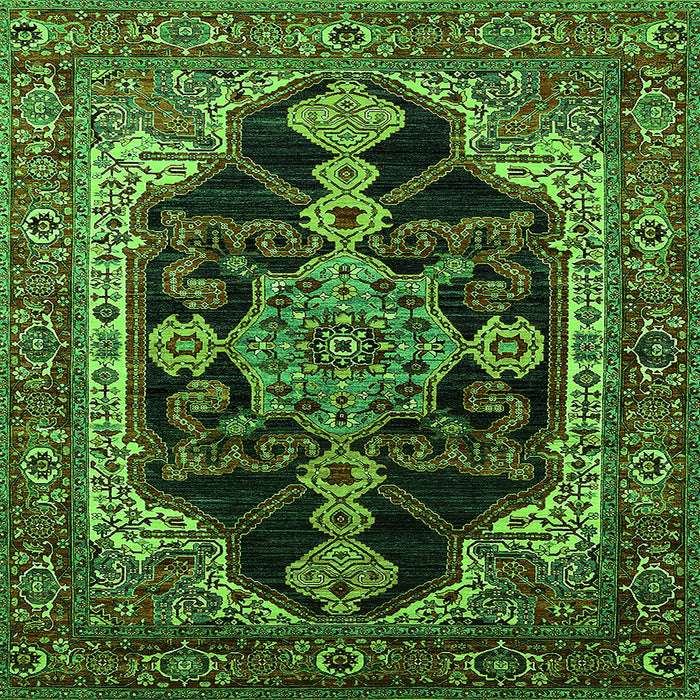Square Machine Washable Oriental Green Industrial Area Rugs, wshurb2362grn