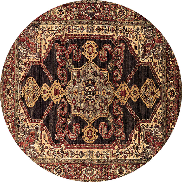 Round Machine Washable Oriental Brown Industrial Rug, wshurb2362brn