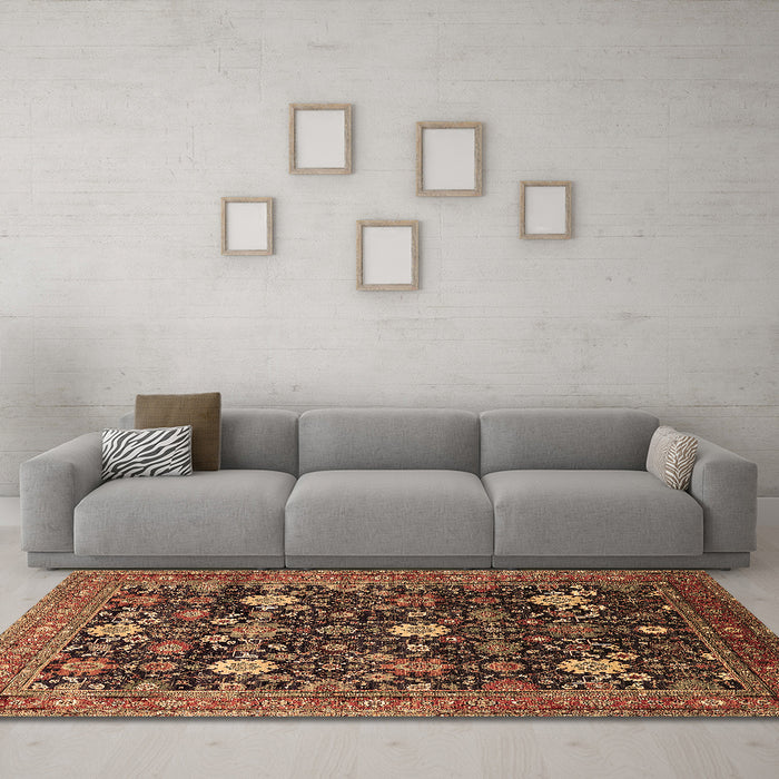 Machine Washable Oriental Brown Industrial Rug in a Living Room,, wshurb2363brn