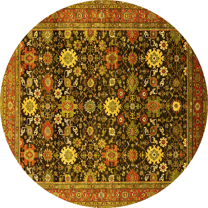 Round Machine Washable Oriental Yellow Industrial Rug, wshurb2363yw