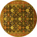 Round Machine Washable Oriental Yellow Industrial Rug, wshurb2363yw